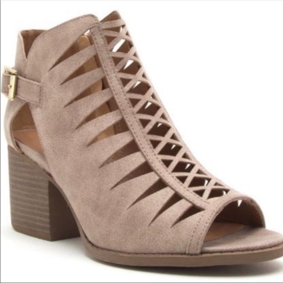 ONLY 1 PAIR LEFT!!  Heather Taupe Peep Toe Booties - Picture 3 of 3
